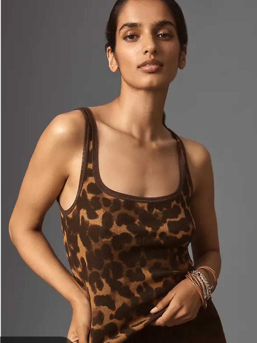 Pilcro Brown and Tan Leopard-Print Scoop Tank